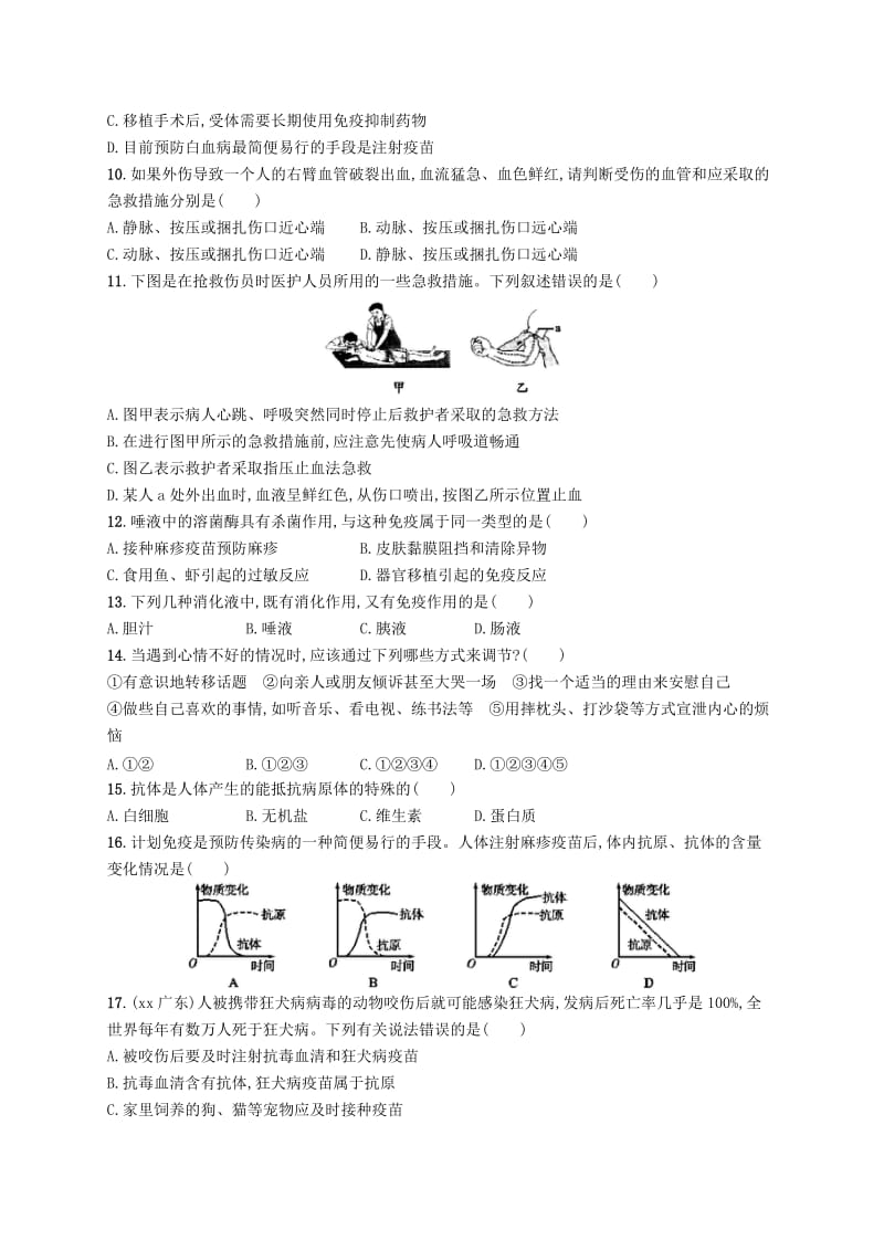 2019年春八年级生物下册 第八单元 健康地生活测评 新人教版.doc_第2页