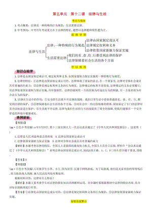 2019中考道德與法治 七下 第5單元 第12課 法律與生活復習習題.doc