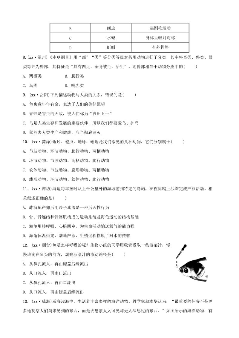 山东省淄博市2019中考生物 第七单元 第一章真题模拟实训.doc_第2页