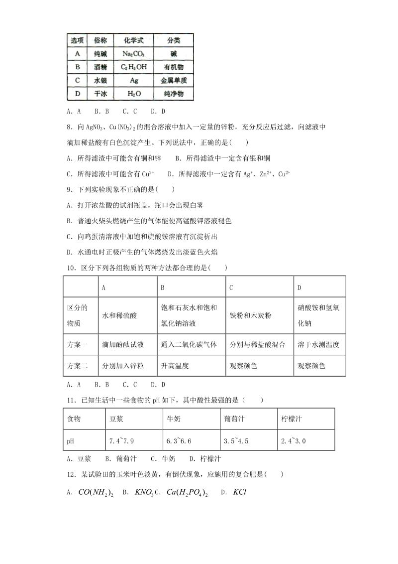 九年级化学下册 第十一单元《盐 化肥》检测题6（含解析）（新版）新人教版.doc_第2页