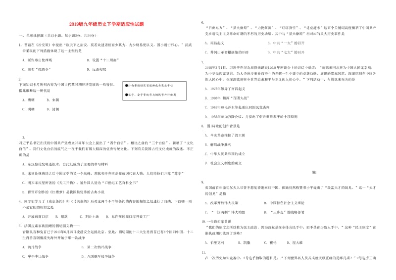 2019版九年级历史下学期适应性试题.doc_第1页