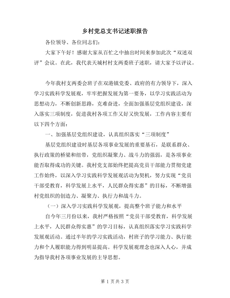 乡村党总支书记述职报告.doc_第1页