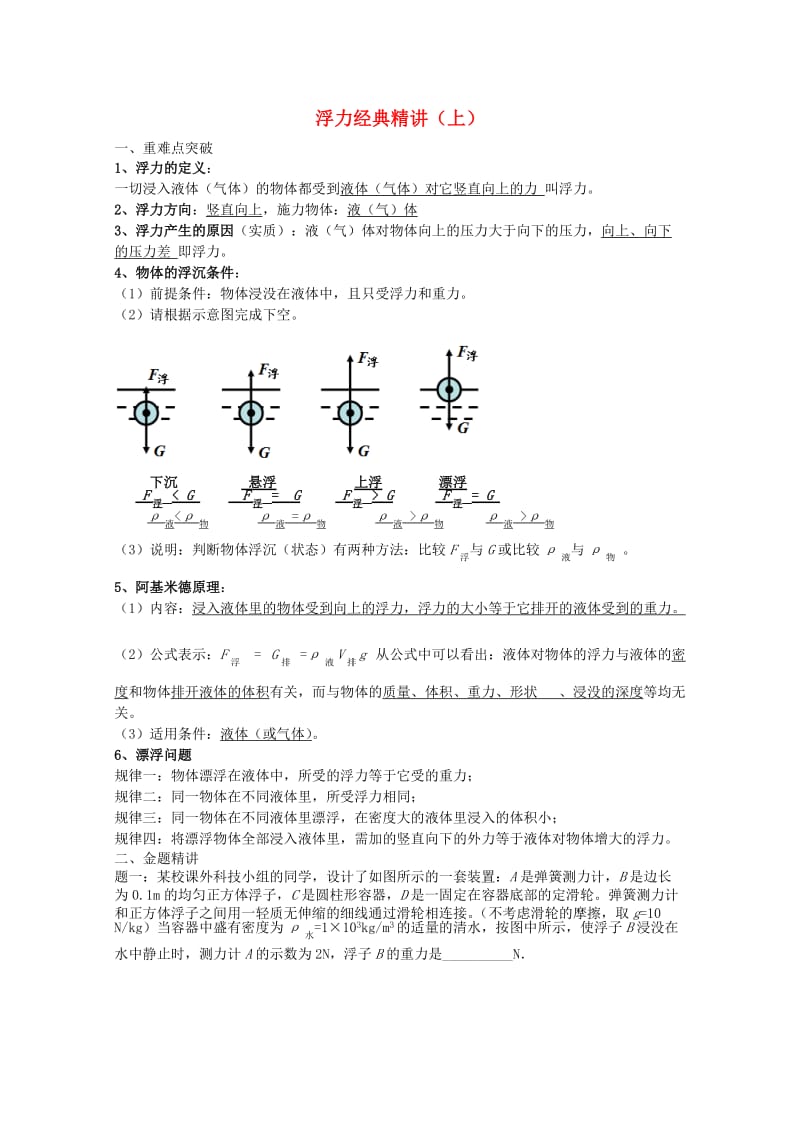 2019中考物理 重难点突破与金题精讲《浮力（上）》.doc_第1页