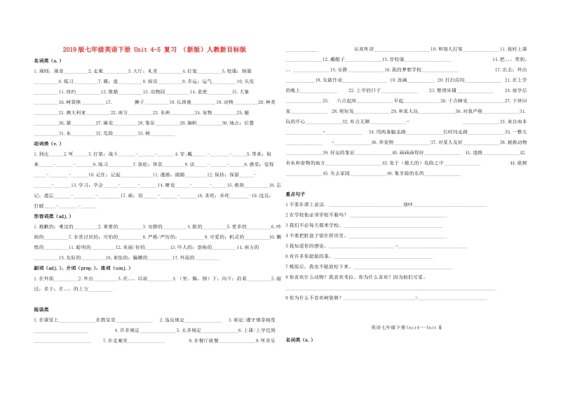 2019版七年级英语下册 Unit 4-5 复习 （新版）人教新目标版.doc_第1页