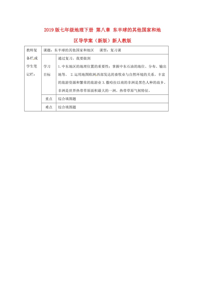 2019版七年级地理下册 第八章 东半球的其他国家和地区导学案（新版）新人教版.doc_第1页