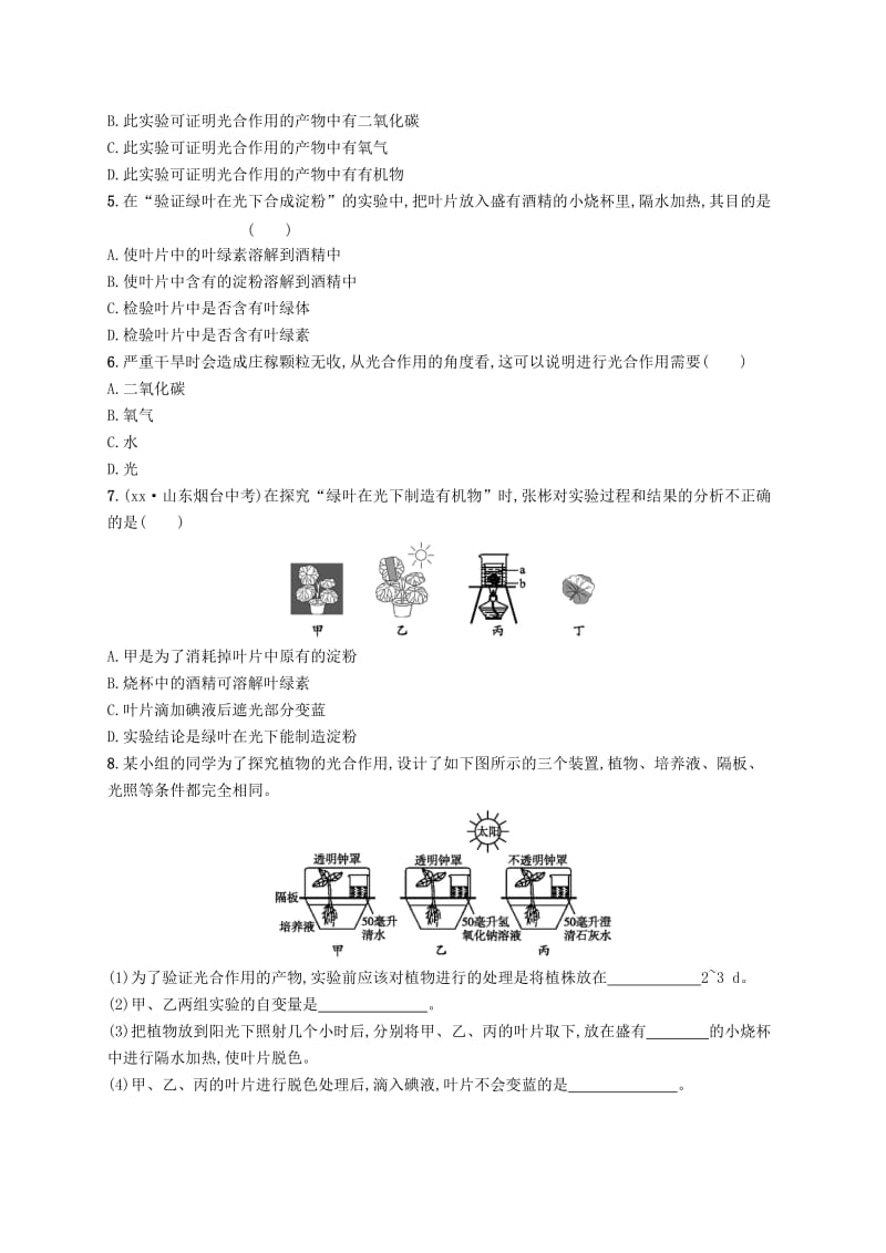 七年级生物上册3.5.1光合作用第1课时从柳苗生长之谜说起探索光合作用课后习题新版北师大版.doc_第2页