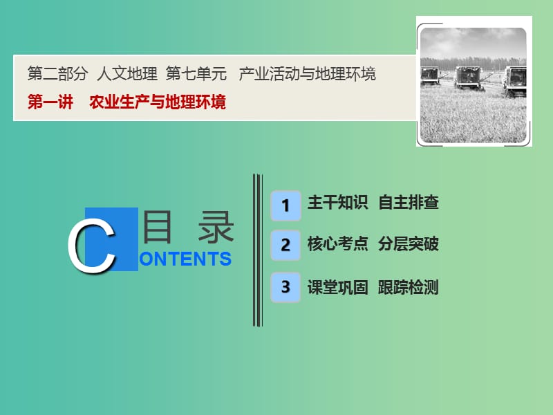 2019版高考地理一轮复习 第二部分 人文地理 第七单元 产业活动与地理环境 第一讲 农业生产与地理环境课件 鲁教版.ppt_第1页