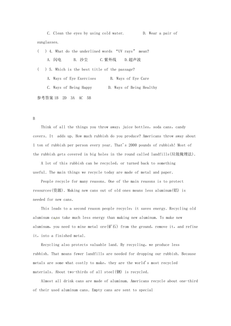 2019中考英语二轮复习 完形填空和阅读理解组合练（3）.doc_第3页