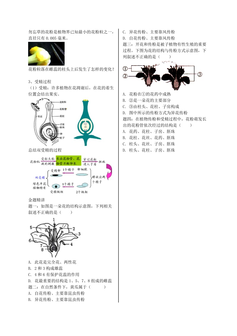 江苏省大丰市七年级生物上册 第13讲 开花和结果讲义 苏教版.doc_第2页