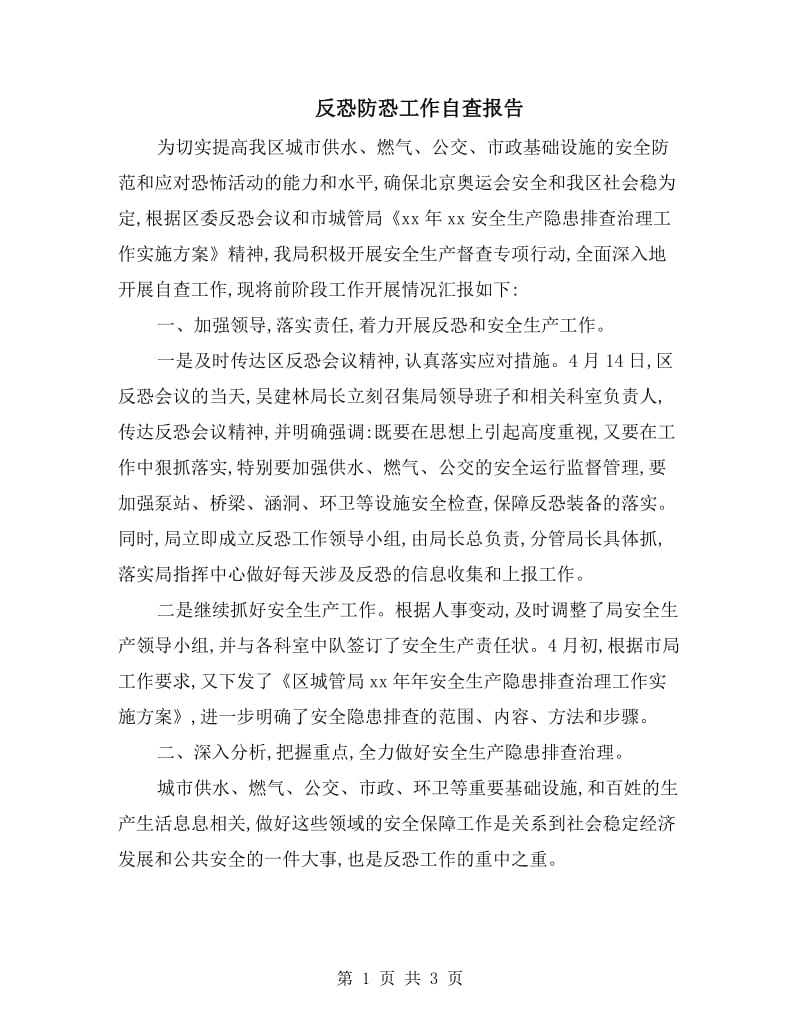 反恐防恐工作自查报告.doc_第1页