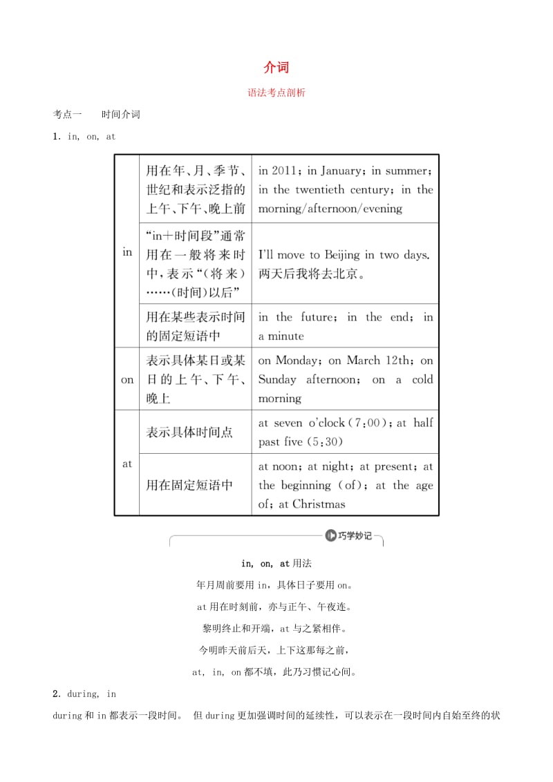 山东省滨州市2019年中考英语语法专项复习 语法二 介词语法考点剖析.doc_第1页