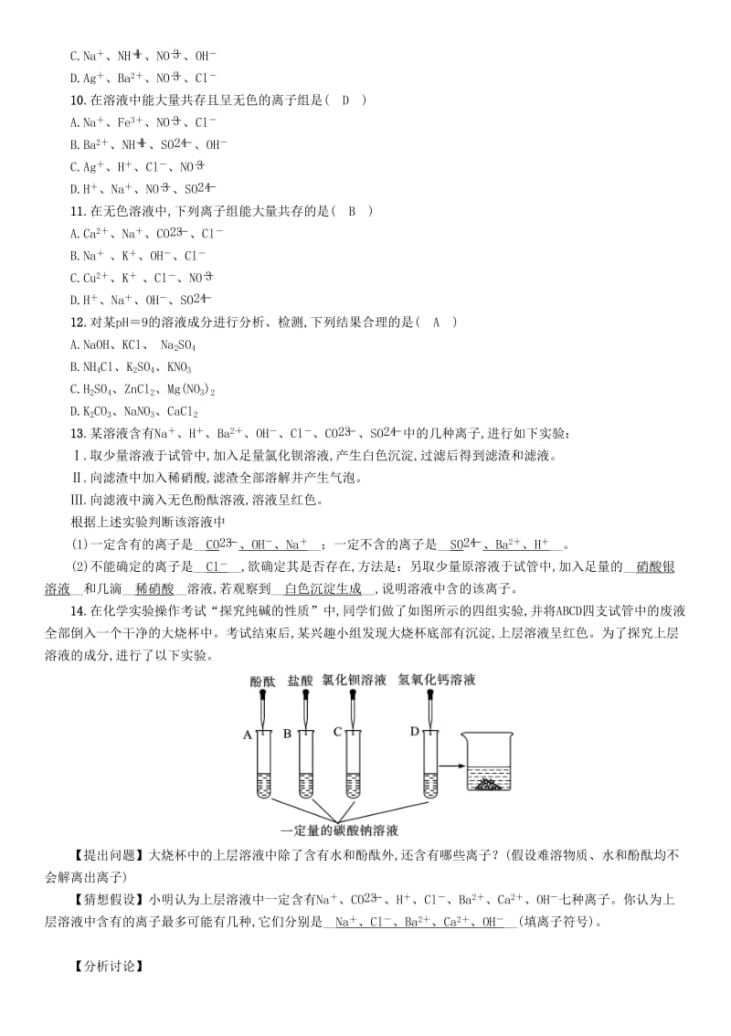 2019届中考化学毕业总复习 第2编 重点专题突破篇 专题突破1 共存问题检测.doc_第2页