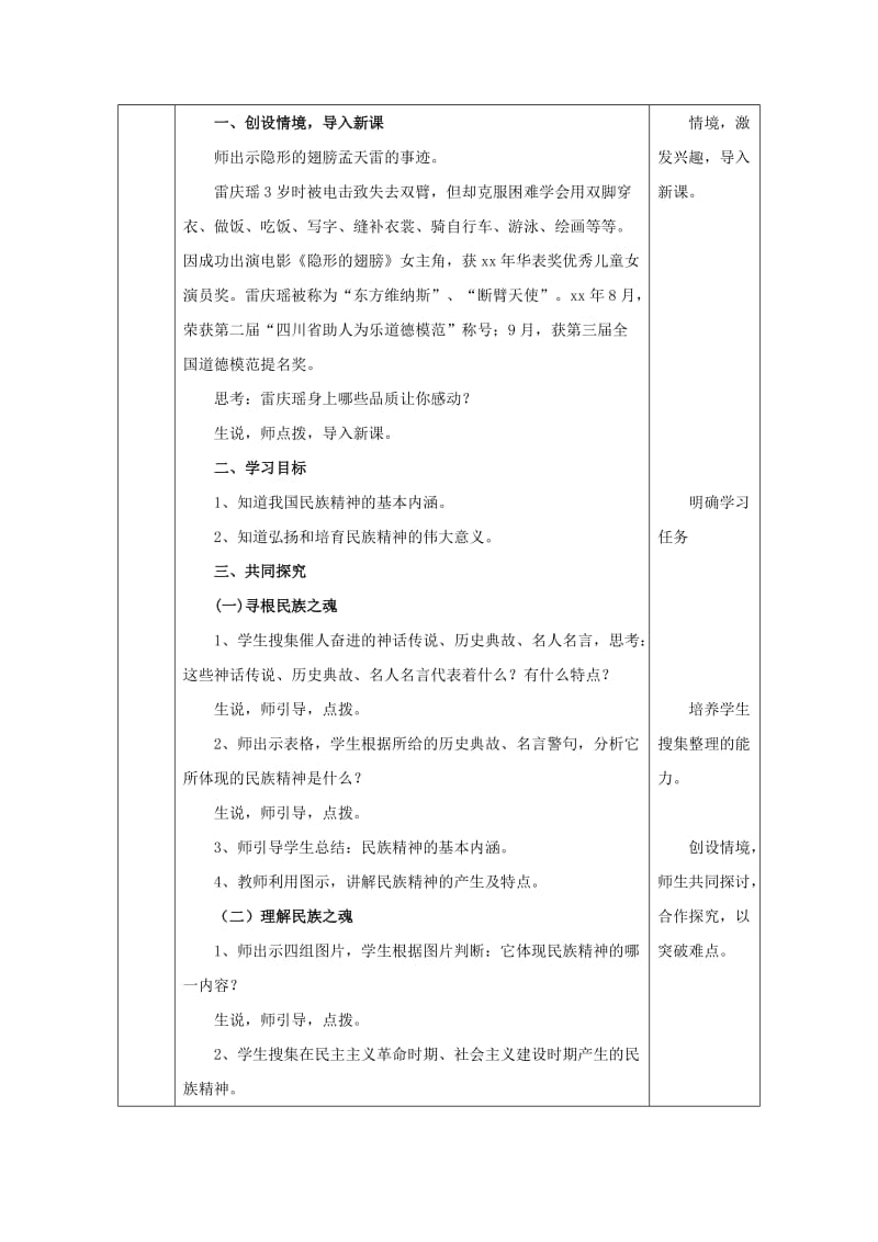 九年级政治全册 第3单元 关注国家的发展 第九课 弘扬和培育民族精神 第1框《民族精神耀中华》教案 鲁教版.doc_第2页