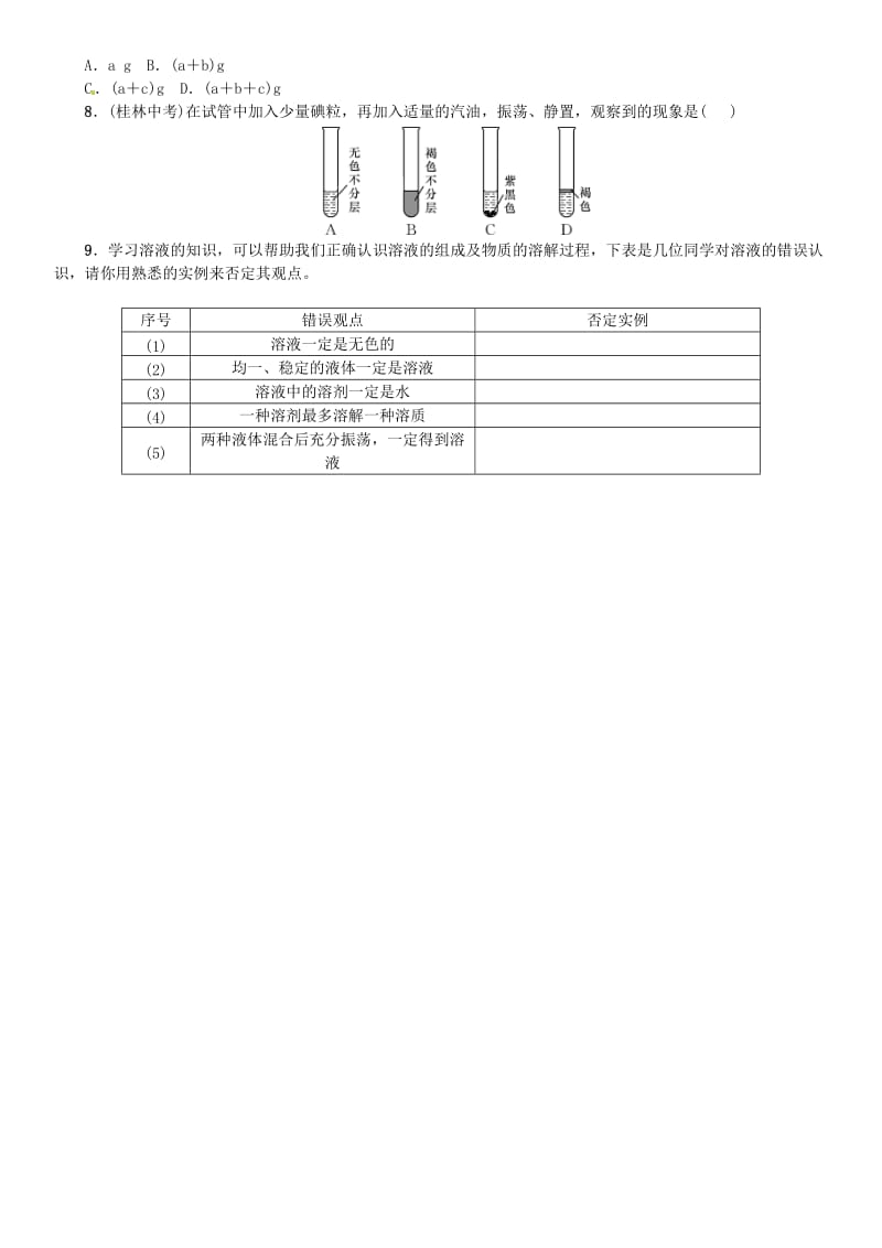 2018-2019学年九年级化学下册 第九单元 溶液 课题1 溶液的形成同步练习 （新版）新人教版.doc_第2页