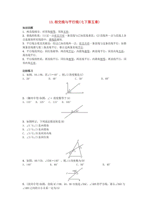 2019屆九年級數(shù)學(xué)下冊 自主復(fù)習(xí)13 相交線與平行線練習(xí) （新版）新人教版.doc