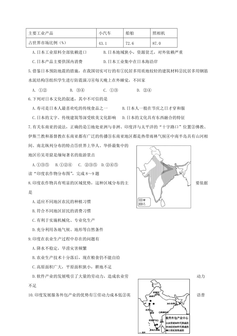 2019版七年级地理下学期期中试题新人教版.doc_第2页