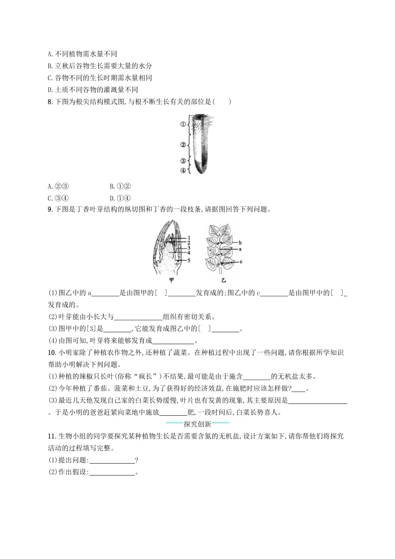 七年级生物上册3.2.2植株的生长课后习题 新人教版.doc_第2页