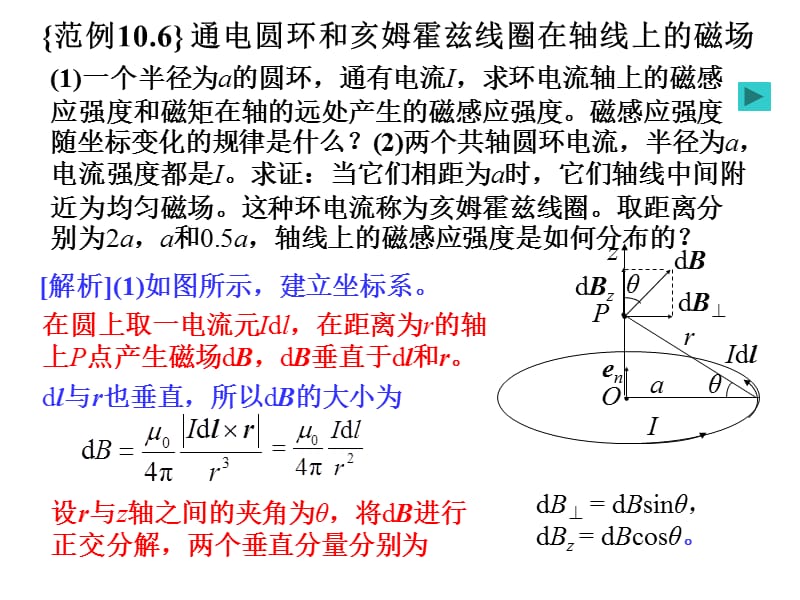 恒磁場(chǎng)之通電圓環(huán)和亥姆霍茲線圈在軸線上的磁場(chǎng).ppt_第1頁(yè)