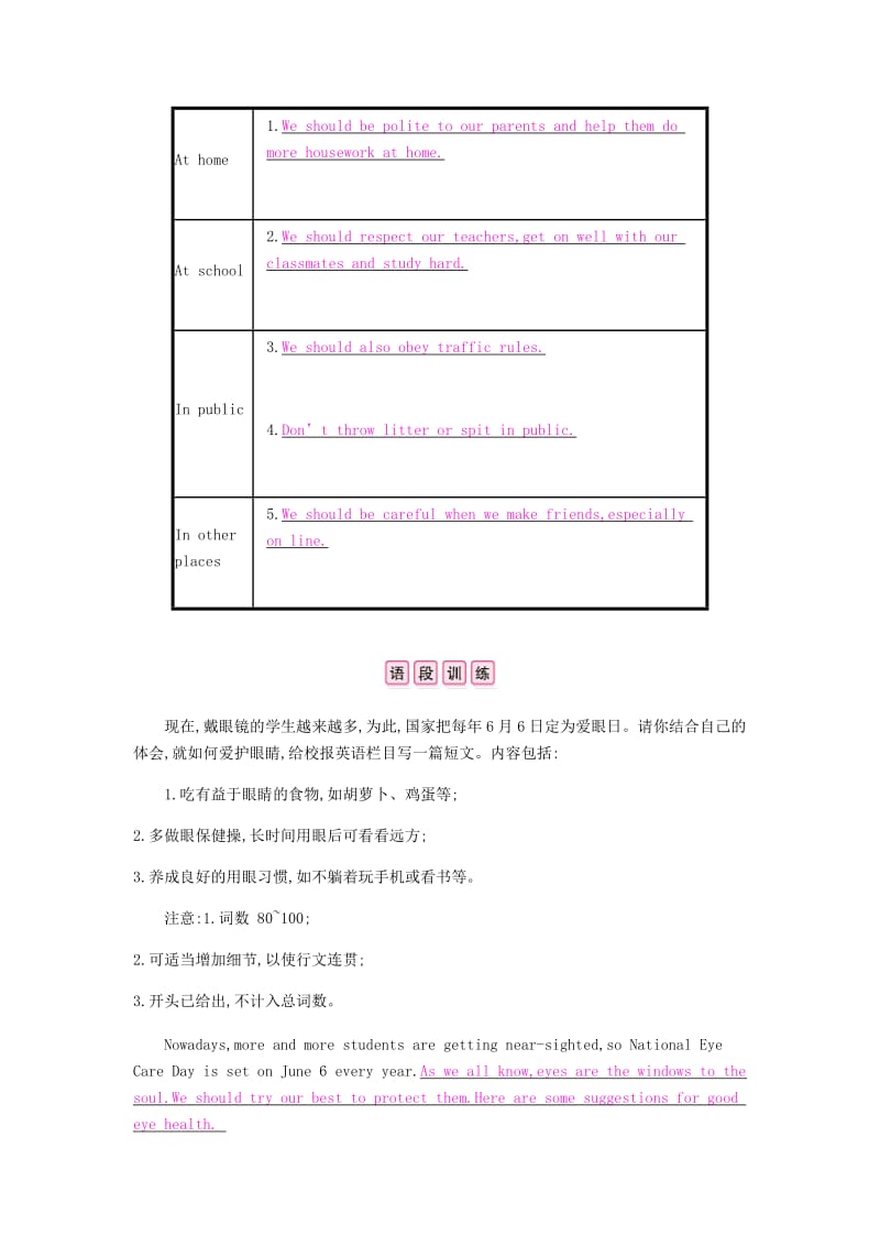 2019春九年级英语下册 Module 4 Rules and suggestions模块话题微写作课时作业 （新版）外研版.doc_第3页