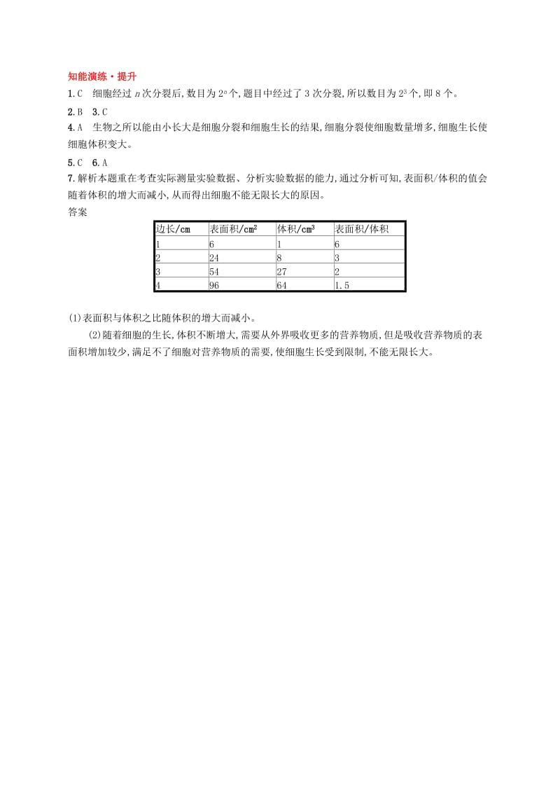 七年级生物上册2.3.3细胞通过分裂而增殖课后习题新版北师大版.doc_第2页