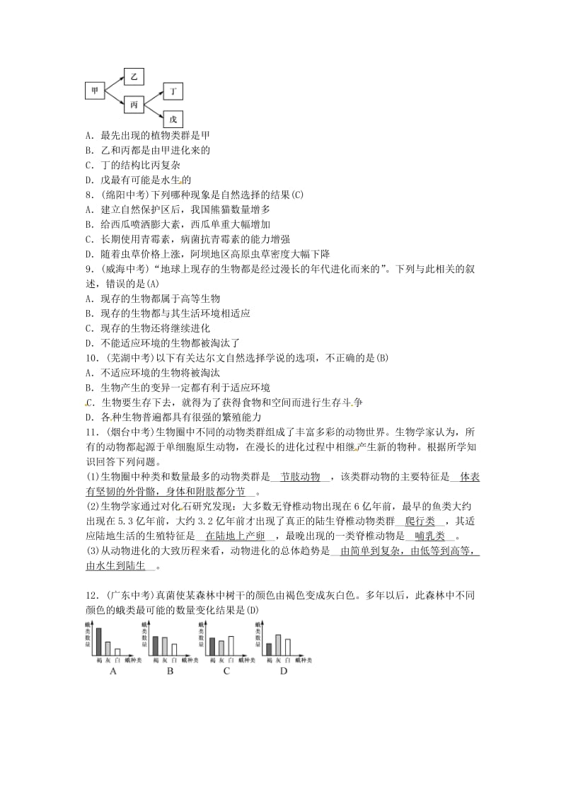 2019年中考生物总复习 主题七 生物的多样性 课时21 生命的起源和进化.doc_第3页