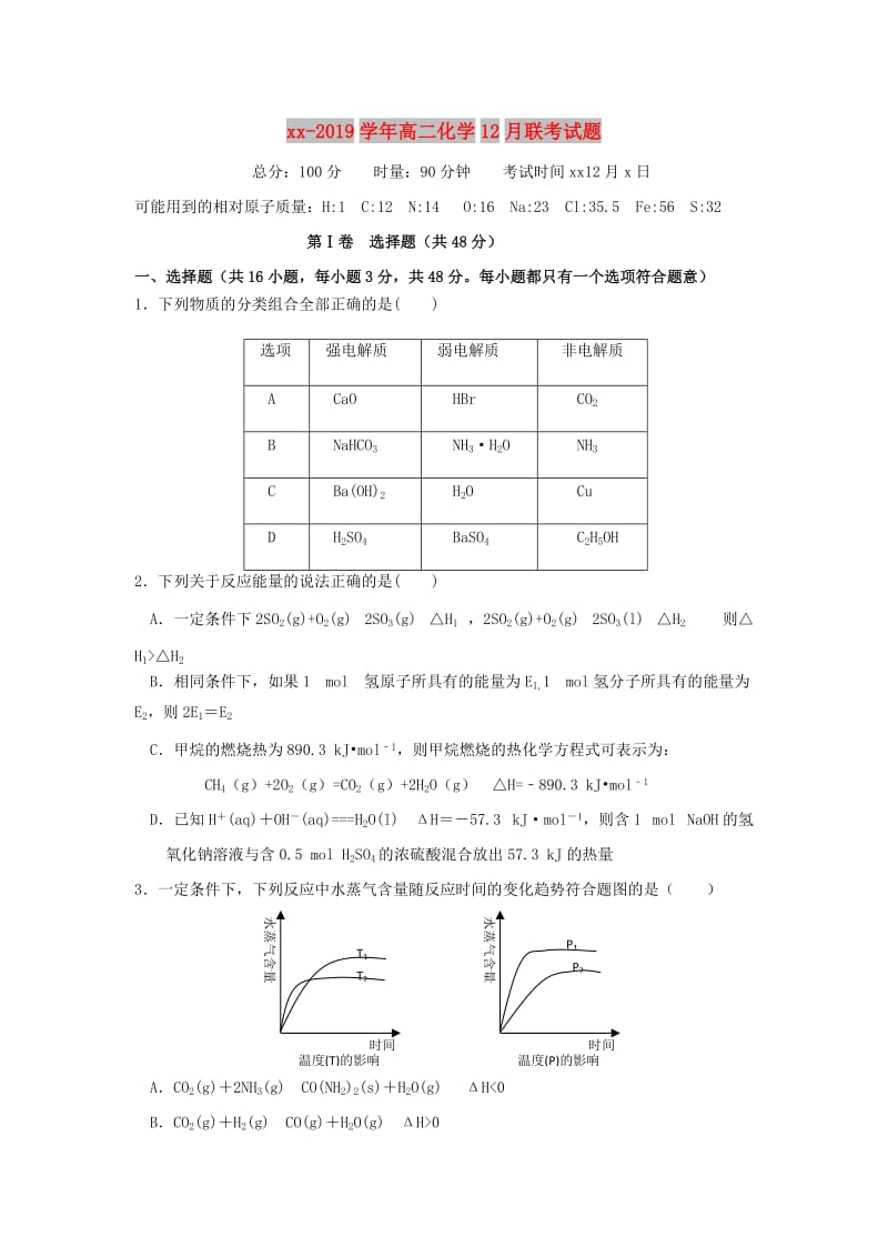 2018-2019学年高二化学12月联考试题.doc_第1页