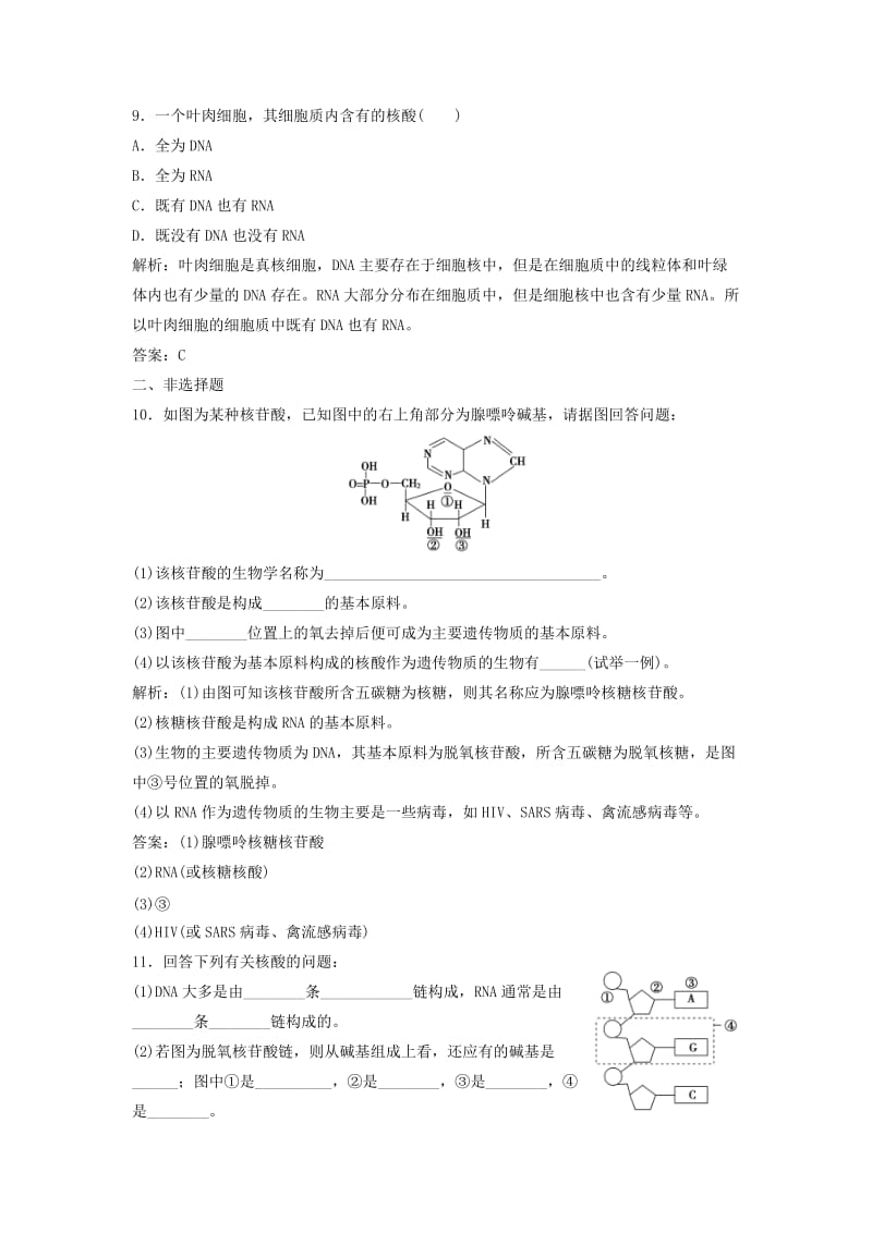 2017-2018学年高中生物第二章组成细胞的分子第3节遗传信息的携带者--核酸优化练习新人教版必修1 .doc_第3页