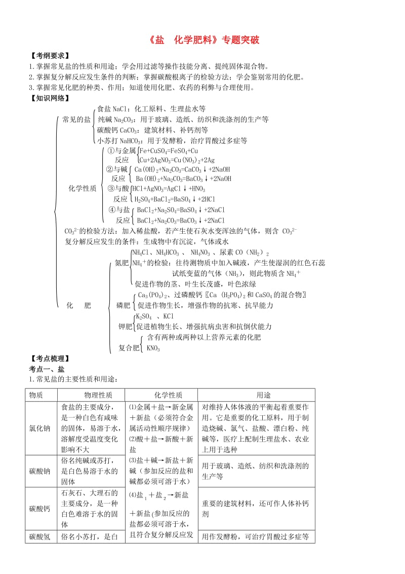 中考化学总复习《盐 化学肥料》专题突破（含解析）.doc_第1页