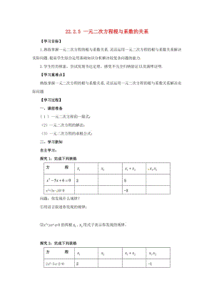 九年級數學上冊 第22章 一元二次方程 22.2 一元二次方程的解法 22.2.5 一元二次方程根與系數的關系導學案 華東師大版.doc