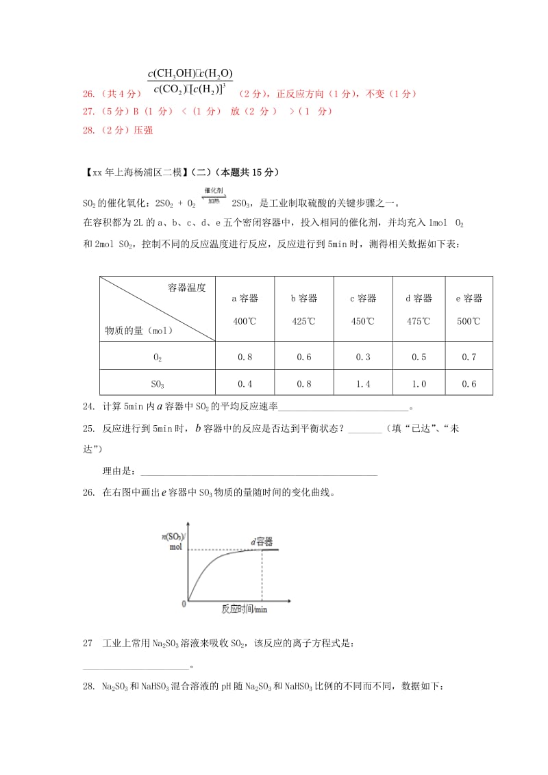 上海市各区中考化学二模试题分类汇编化学平衡试题答案不全.doc_第2页