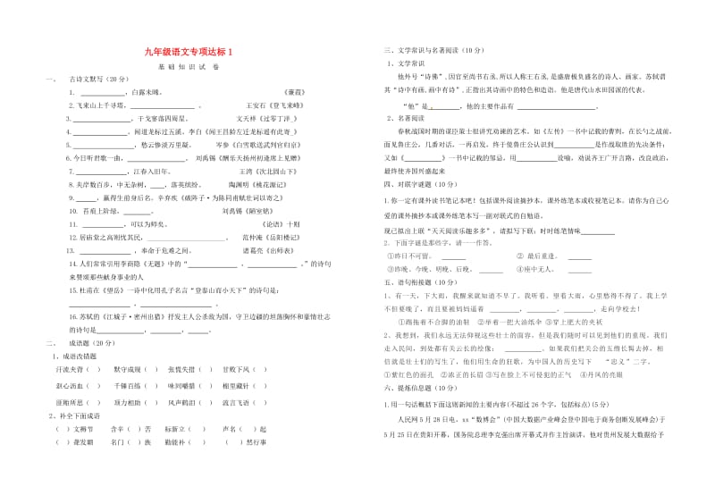 九年级语文下学期专项达标1.doc_第1页