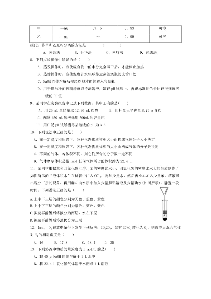 2018-2019学年高一化学上学期第一次月考试题 (VIII).doc_第2页