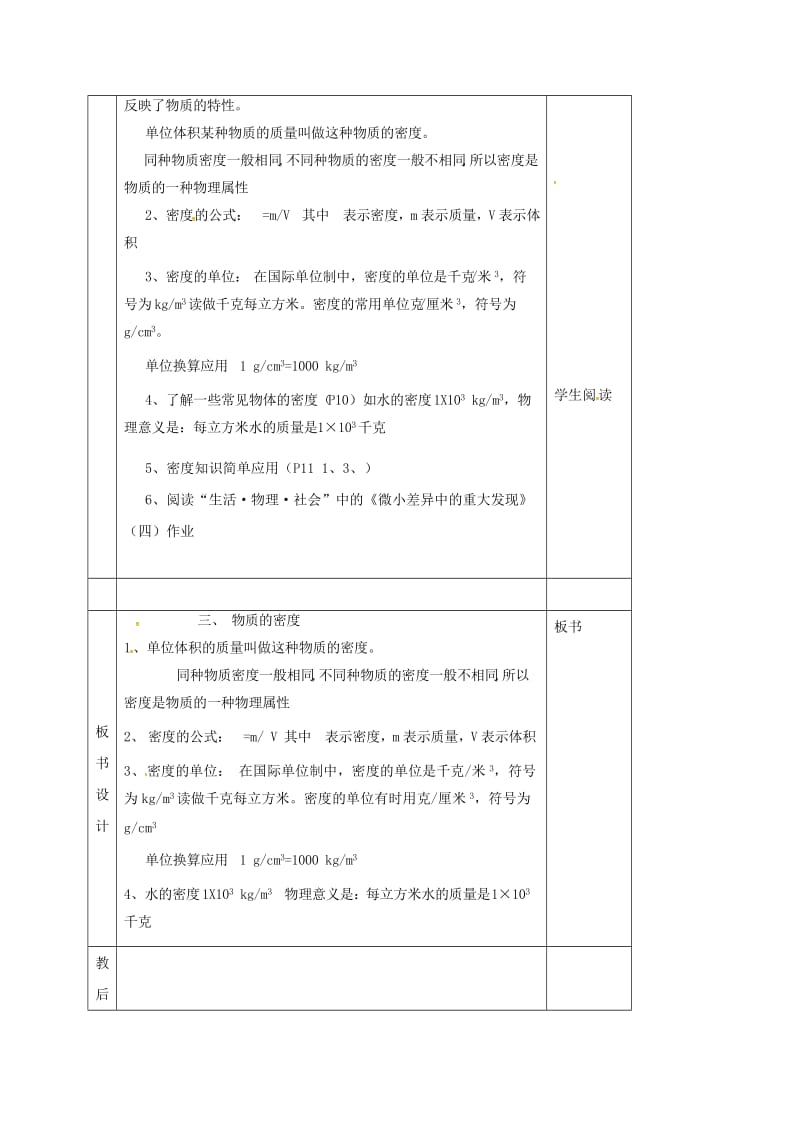 江苏省淮安市八年级物理下册 6.3物质的密度教案 （新版）苏科版.doc_第3页