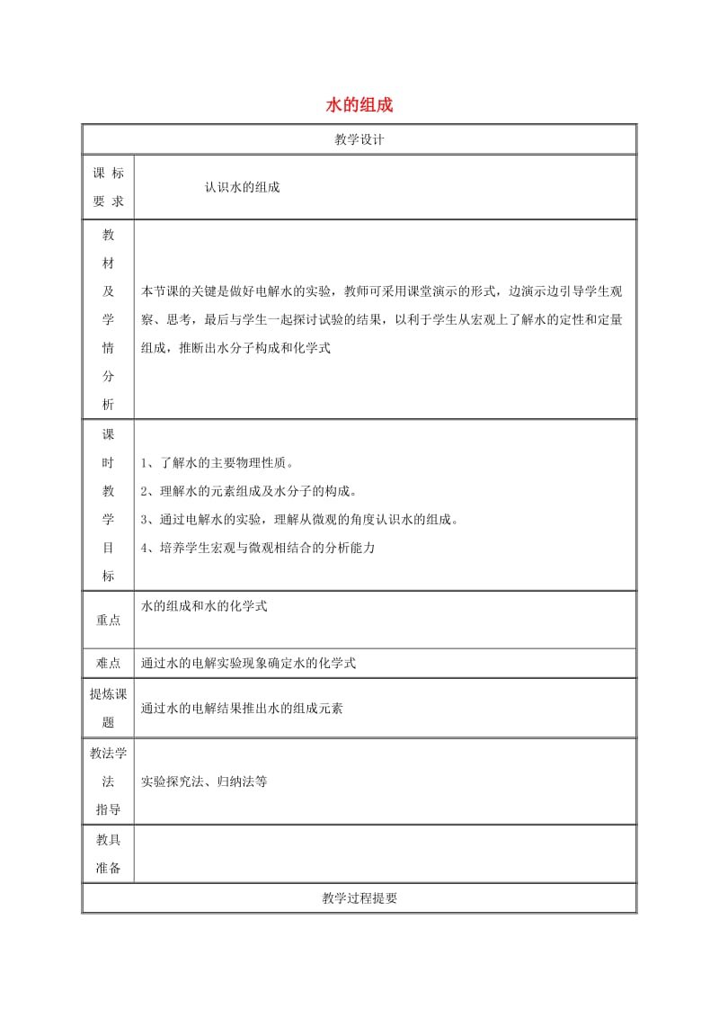 湖南省九年级化学上册 第4章 生命之源-水 4.2 水的组成教案 （新版）粤教版.doc_第1页