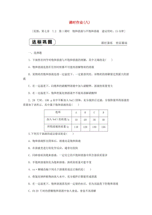 九年級化學(xué)下冊 第七章 溶液 7.2 物質(zhì)溶解的量 第1課時 飽和溶液與不飽和溶液課時作業(yè)（八）粵教版.doc