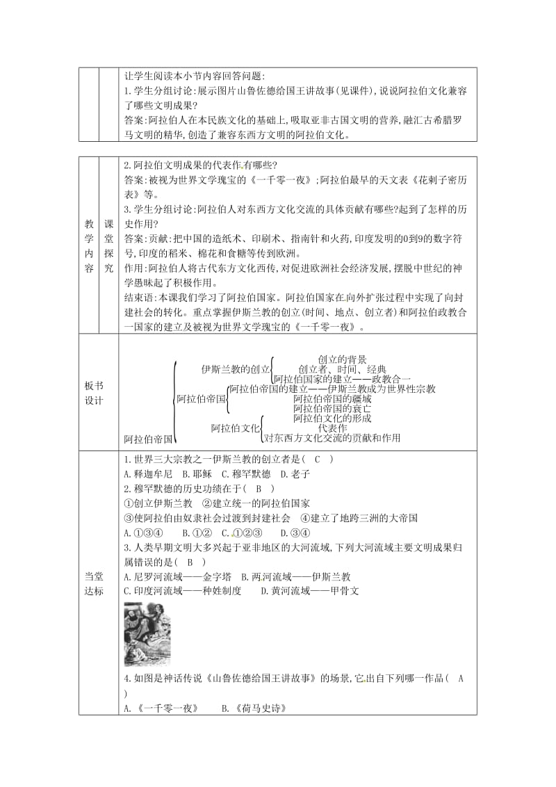 九年级历史上册 第四单元 古代日本和阿拉伯帝国 第11课 阿拉伯帝国教案 川教版.doc_第2页