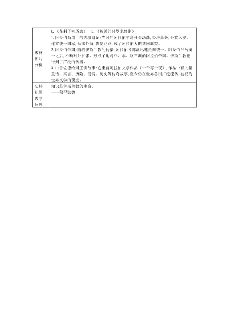 九年级历史上册 第四单元 古代日本和阿拉伯帝国 第11课 阿拉伯帝国教案 川教版.doc_第3页