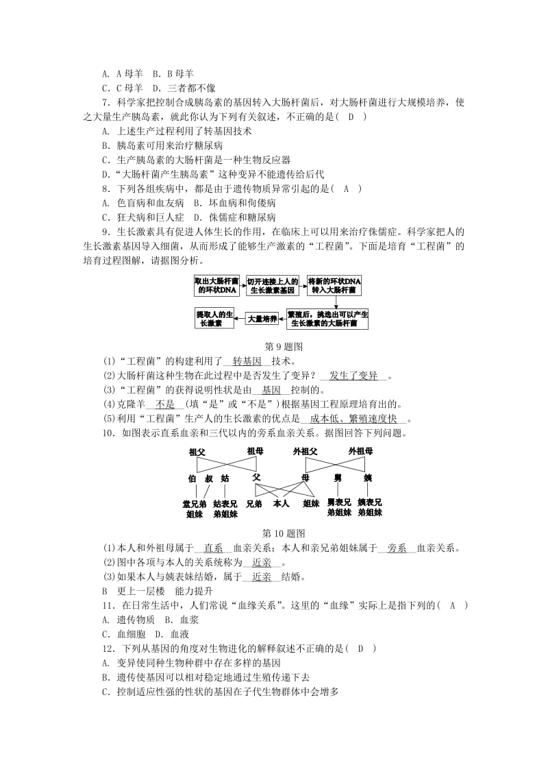 九年级科学下册 第1章 演化的自然 第5节 遗传与进化 第2课时 进化理论的发展 育种与优生练习 浙教版.doc_第2页