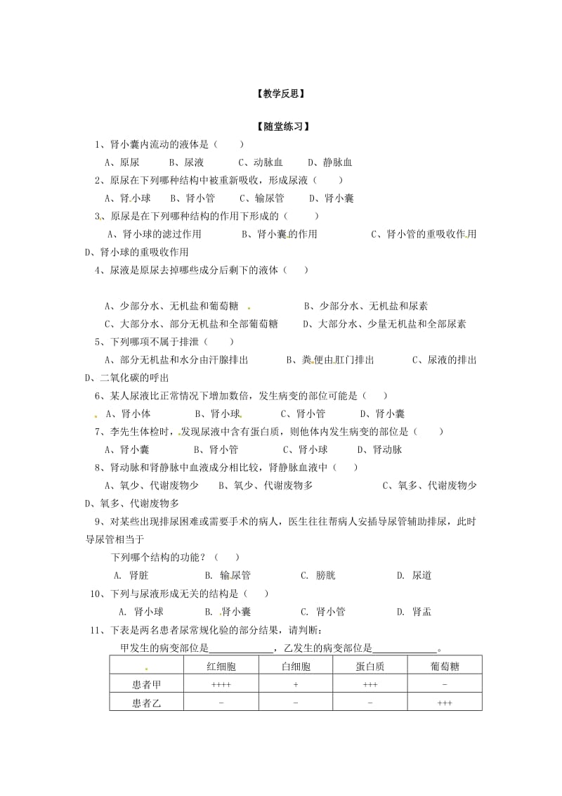 辽宁省鞍山市七年级生物下册 第十一章 第二节 人体废物的排出第22课时学案（新版）苏教版.doc_第2页