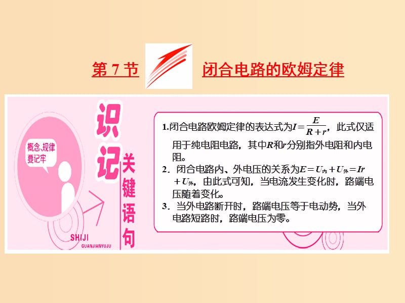 （山東省專用）2018-2019學(xué)年高中物理 第二章 恒定電流 第7節(jié) 閉合電路的歐姆定律課件 新人教版選修3-1.ppt_第1頁