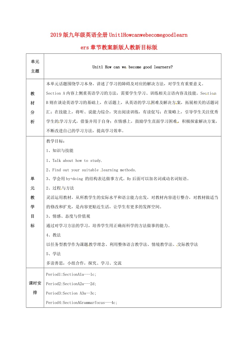 2019版九年级英语全册Unit1Howcanwebecomegoodlearners章节教案新版人教新目标版.doc_第1页