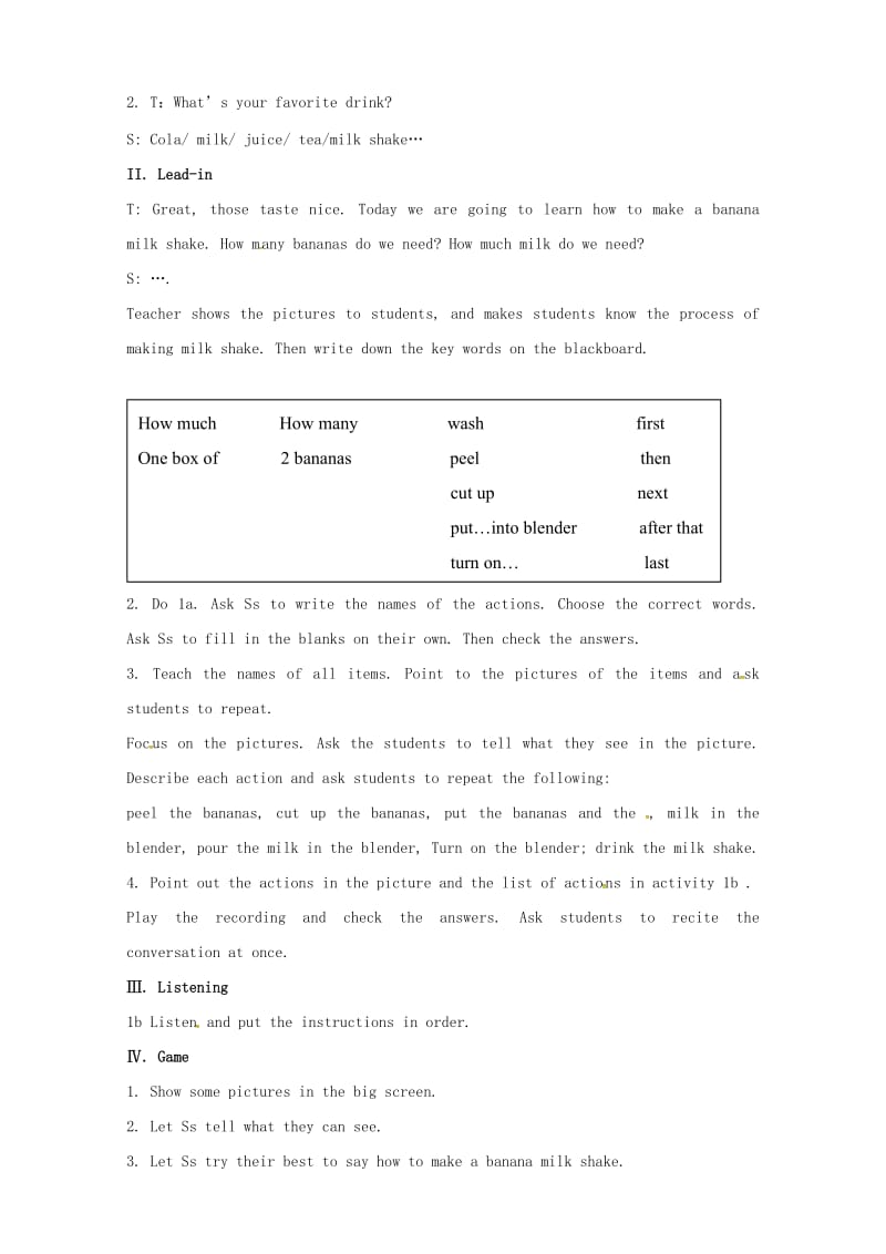 八年级英语上册 Unit 8 How do you make a banana milk shake Section A1（1a-2d）教案 人教新目标版.doc_第2页