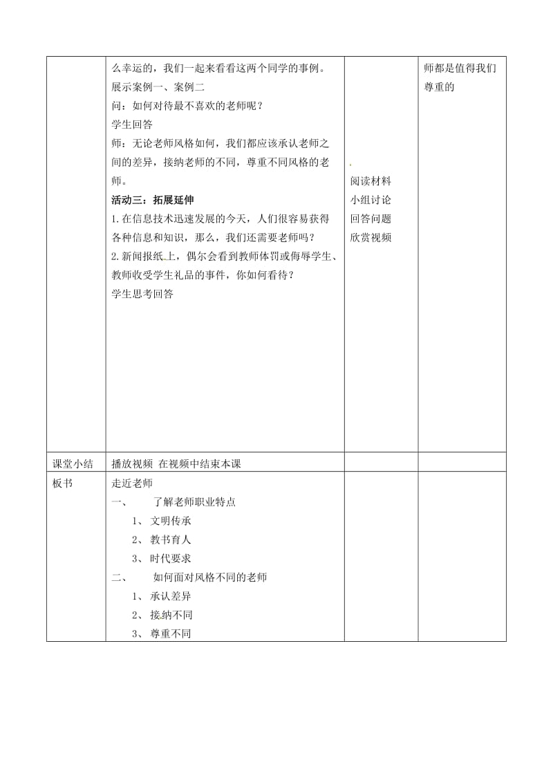 湖南省耒阳市七年级道德与法治上册 第三单元 师长情谊 第六课 师生之间 第一框 走近老师教案 新人教版.doc_第3页