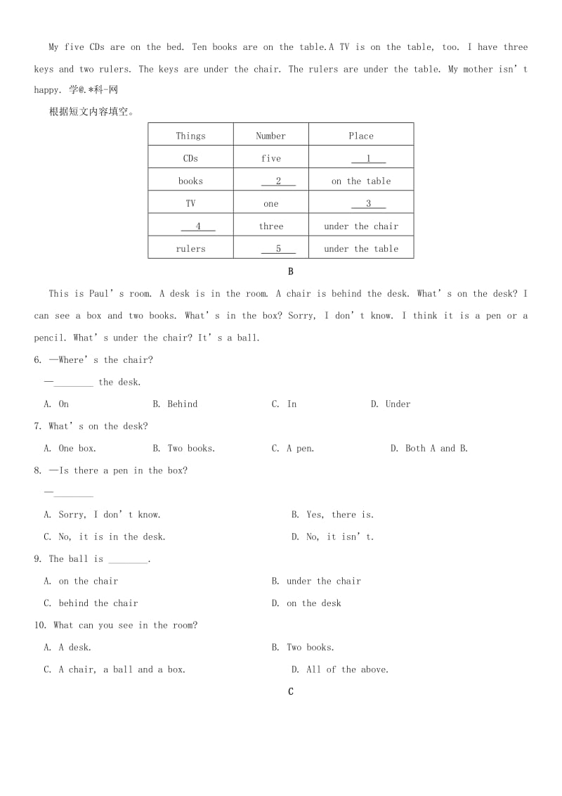 七年级英语上册 Unit 4 Where’s my schoolbag测试卷（新版）人教新目标版.doc_第3页