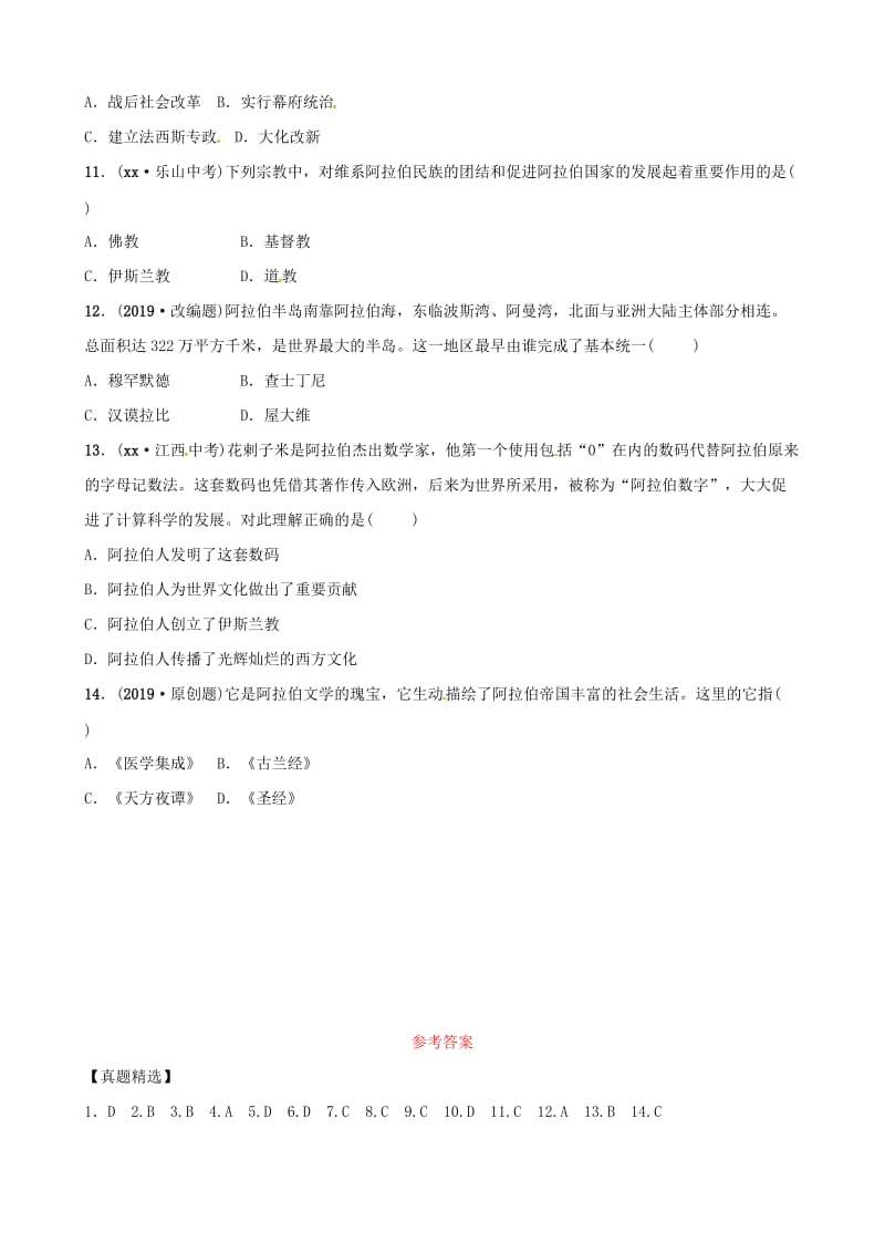 （东营专版）2019年中考历史复习 第十七单元 封建时代的欧亚国家练习.doc_第3页