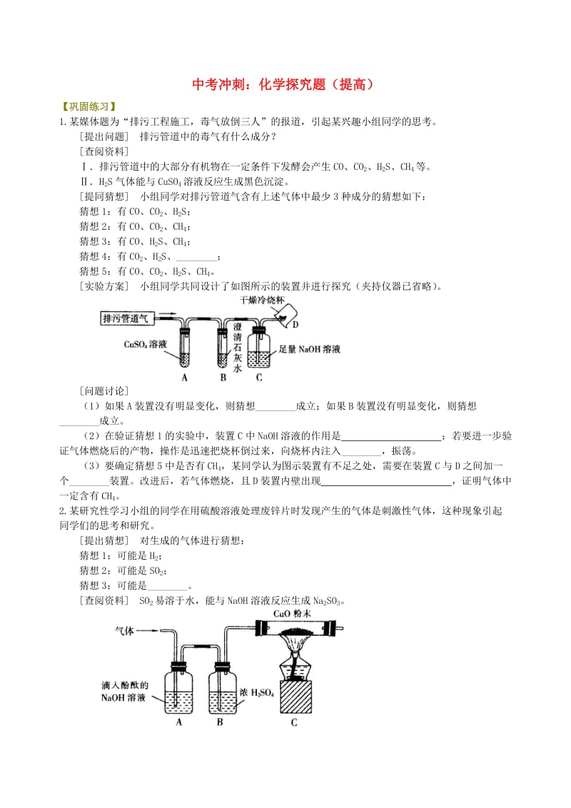 中考化学总复习 化学探究题（提高）巩固练习.doc_第1页