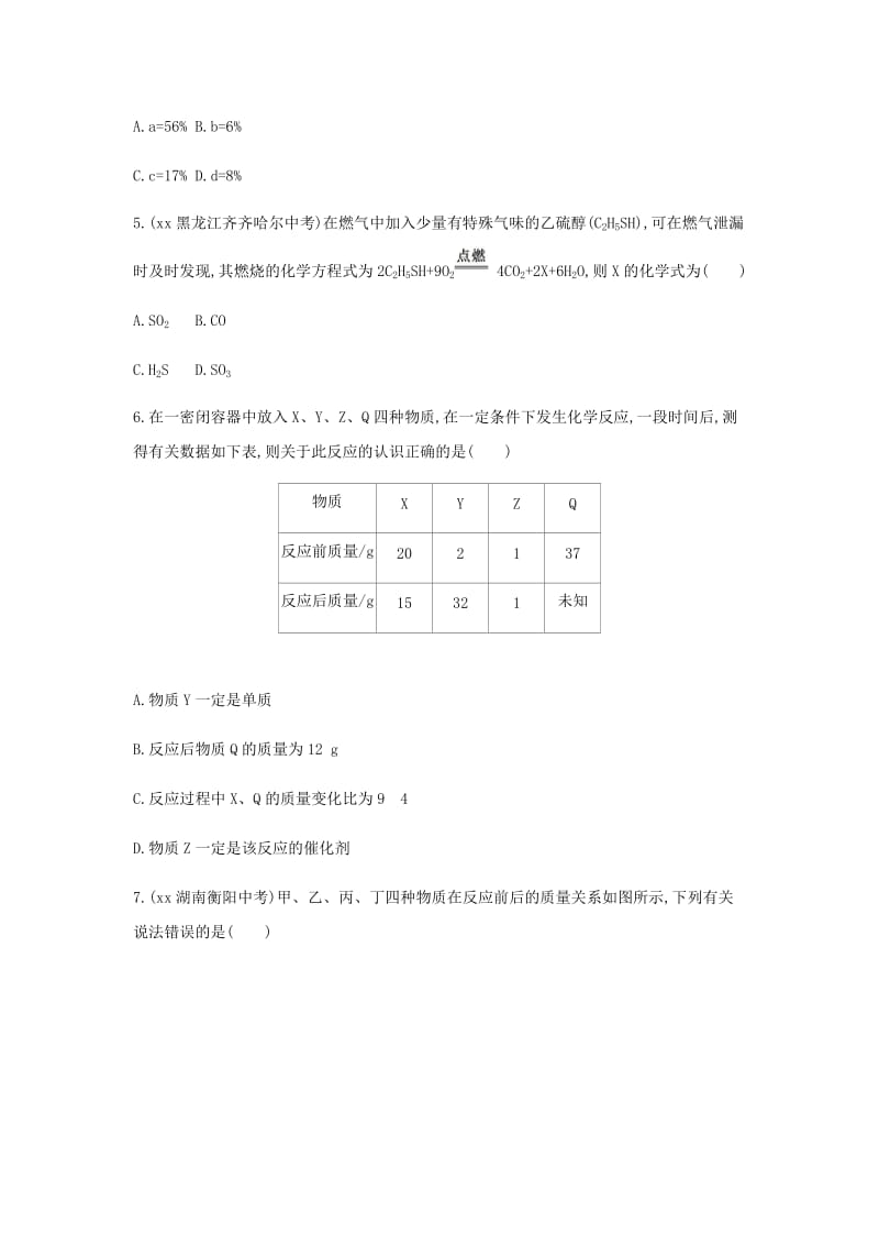 山东省泰安市2019中考化学复习 第一部分 基础过关 第五单元 定量研究化学反应练习（含解析）.doc_第2页