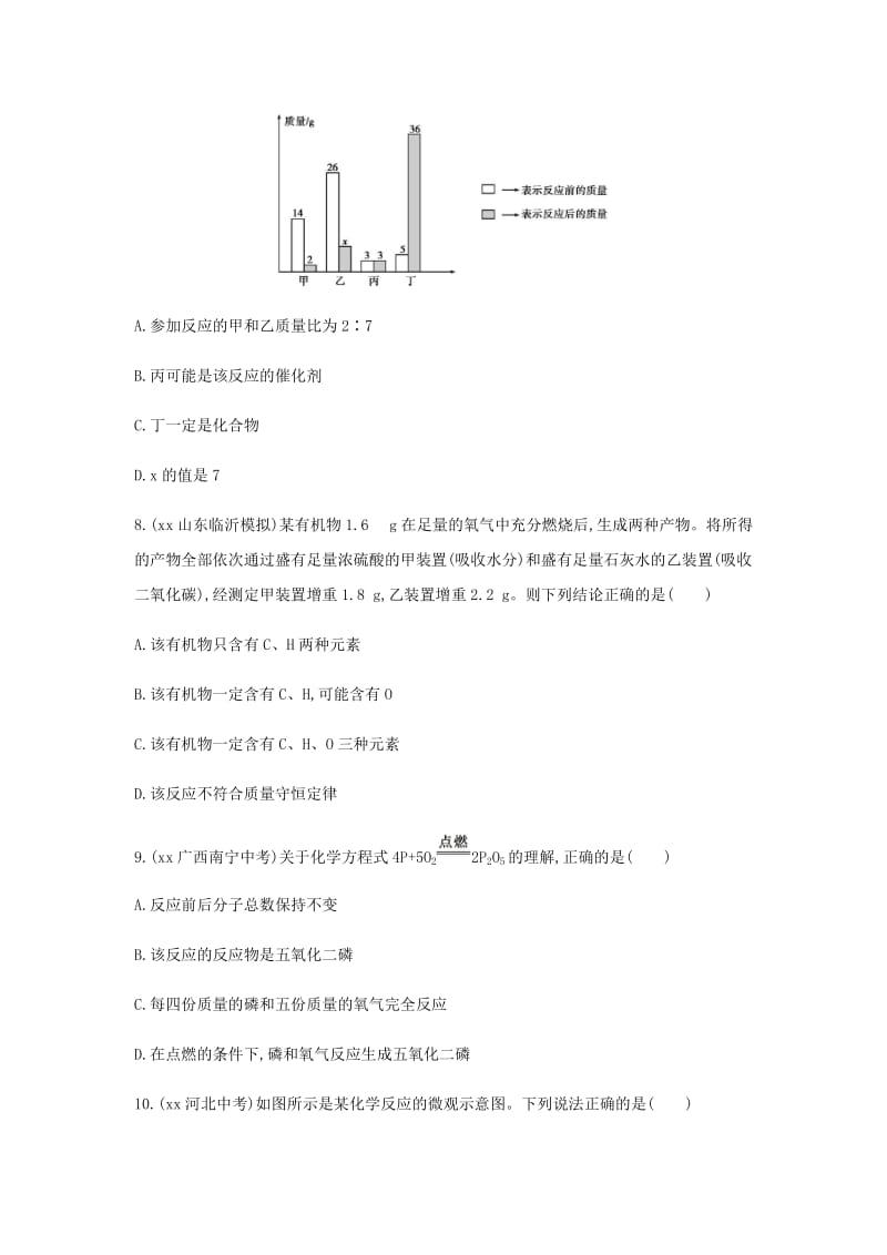 山东省泰安市2019中考化学复习 第一部分 基础过关 第五单元 定量研究化学反应练习（含解析）.doc_第3页