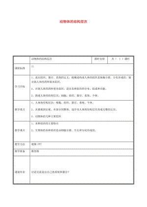 河南省七年級生物上冊 2.2.2 動物體的結(jié)構(gòu)層次教案 （新版）新人教版.doc