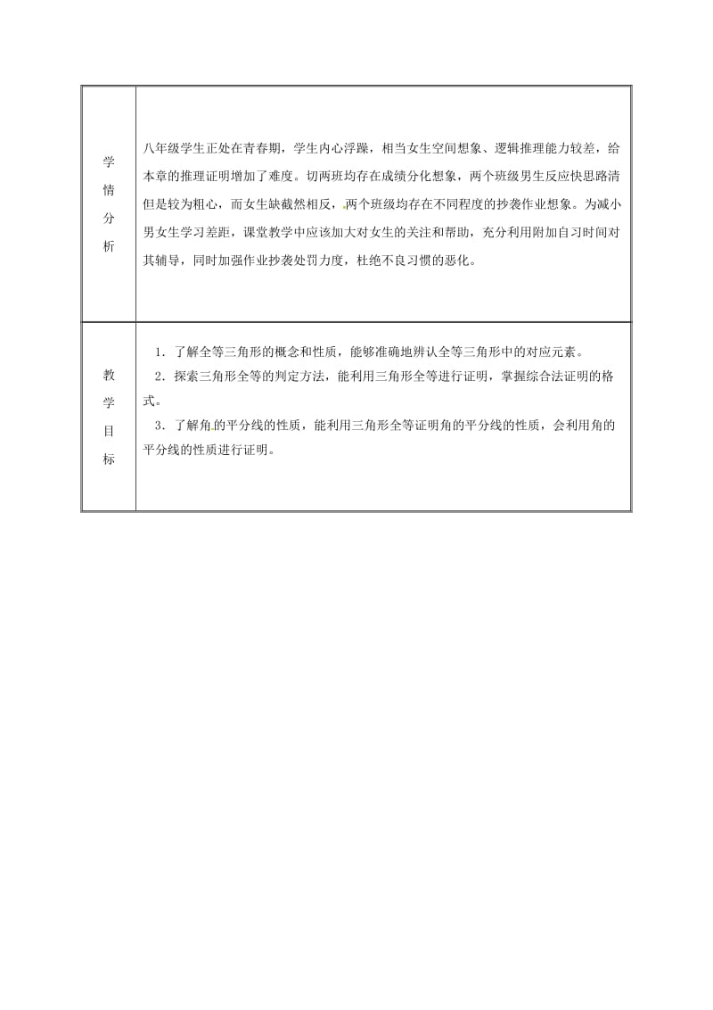 湖南省八年级数学上册 第12章 全等三角形备课教案 （新版）新人教版.doc_第2页